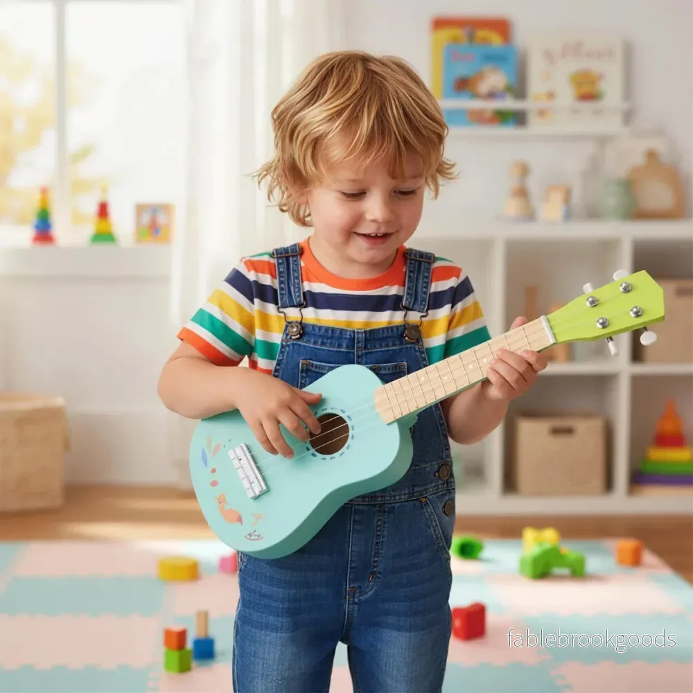 Ukulele – Gitarr för Barn strängad Mini med Bassholzkropp från År – 4 3 53 cm – Ljusblå - Bild 3