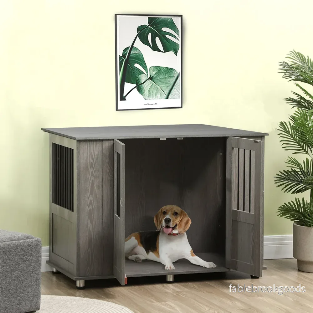 Extra stor inomhus hundkennel med lås – Grå, 116 x 60 x 87 cm - Bild 2