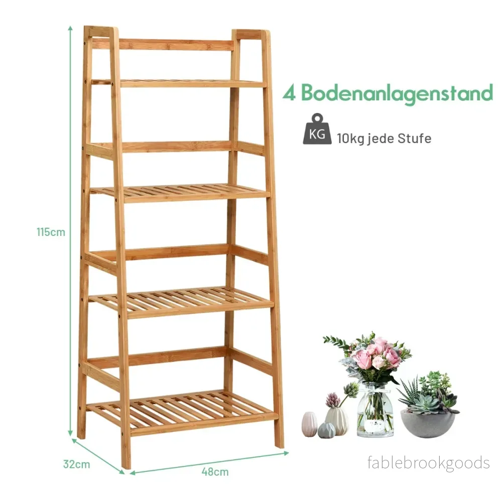 Ståhylla – med nivåer steghylla gjord av bambu bokhylla växthylla balkonghylla – 4 48 x 32 x 115 cm – Natur - Bild 2