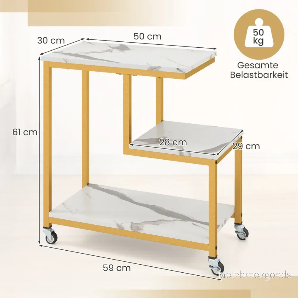 Sido – bord med hjul vånings marmorutseende litet – 3 – Vit - Bild 2