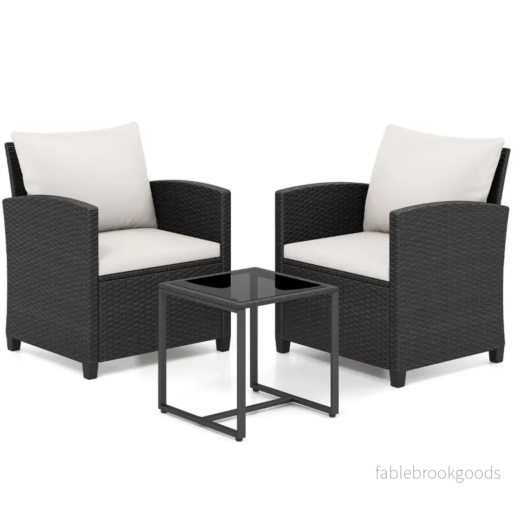 Rattan – Trädgårdsmöbelsätt inkl. stolar med kuddar och glasbordUtomhus sittgrupp – 2 – Beige