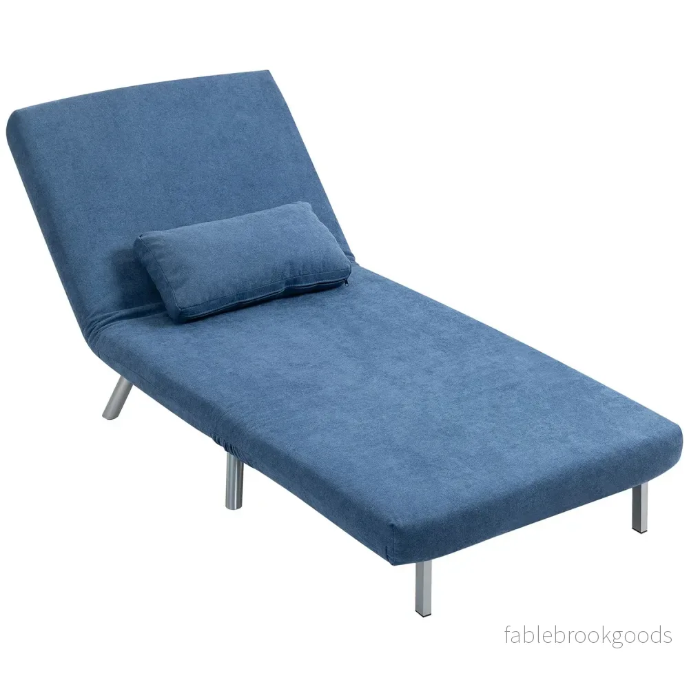 Klädd fåtölj med sängfunktion, 2-i-1 design, sovfåtölj, gästsäng, tygöverdrag, med dyna, blå