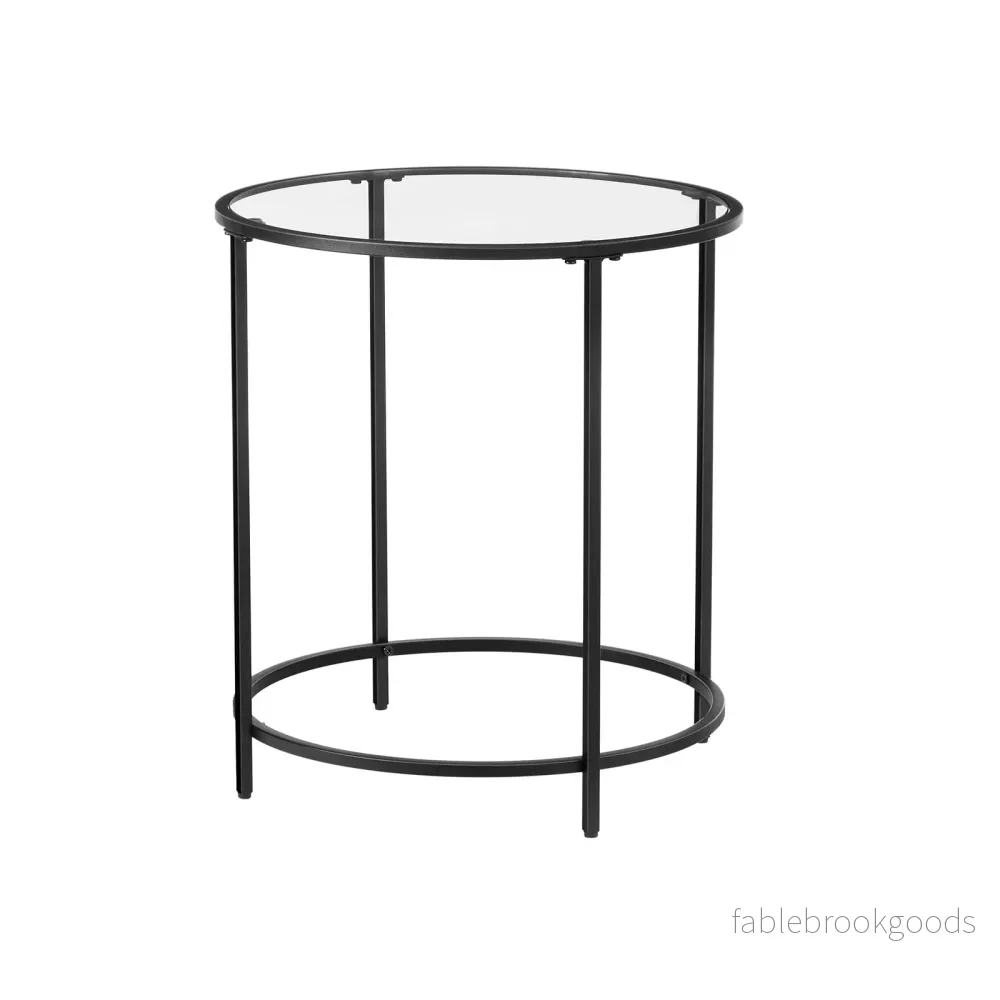 Sidobord – Runt soffbord med glasskiva – Svart Sidobord – Runt soffbord med glasskiva – Svart