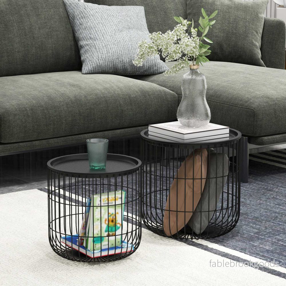 Set med 2 soffbord i svart stål med förvaring - Bild 2