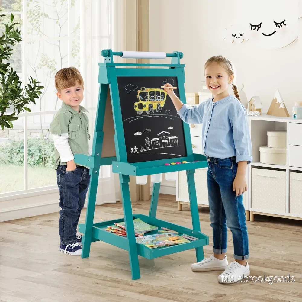 Barn – H höjdjusterbar tavla med whiteboard och magnetisk Fällbar staffli – Grön - Bild 3