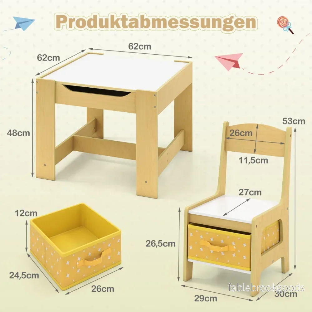 Barnbord – med stolar Multifunktionellt aktivitetsbord avtagbar bordsskiva på båda sidor – 2 – Gul - Bild 2