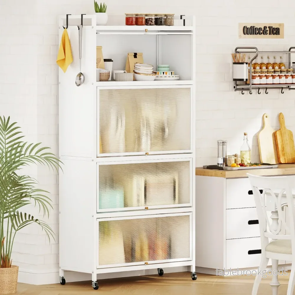 vånings – köksskåp fristående metallförrådsskåp med luckor – 5 4 – Vit - Bild 3
