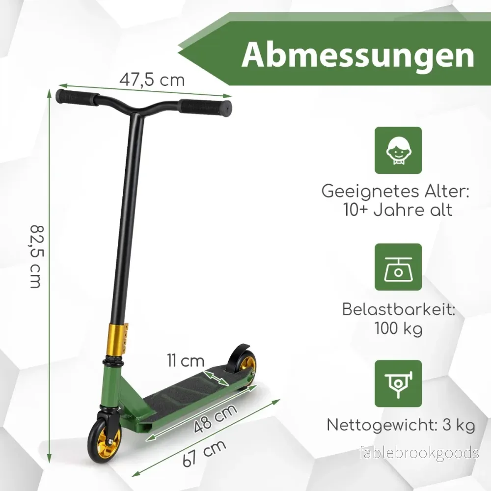 Stunt – Scooter med styrning och PU hjul aluminiumplatta – 360 – Grön - Bild 2