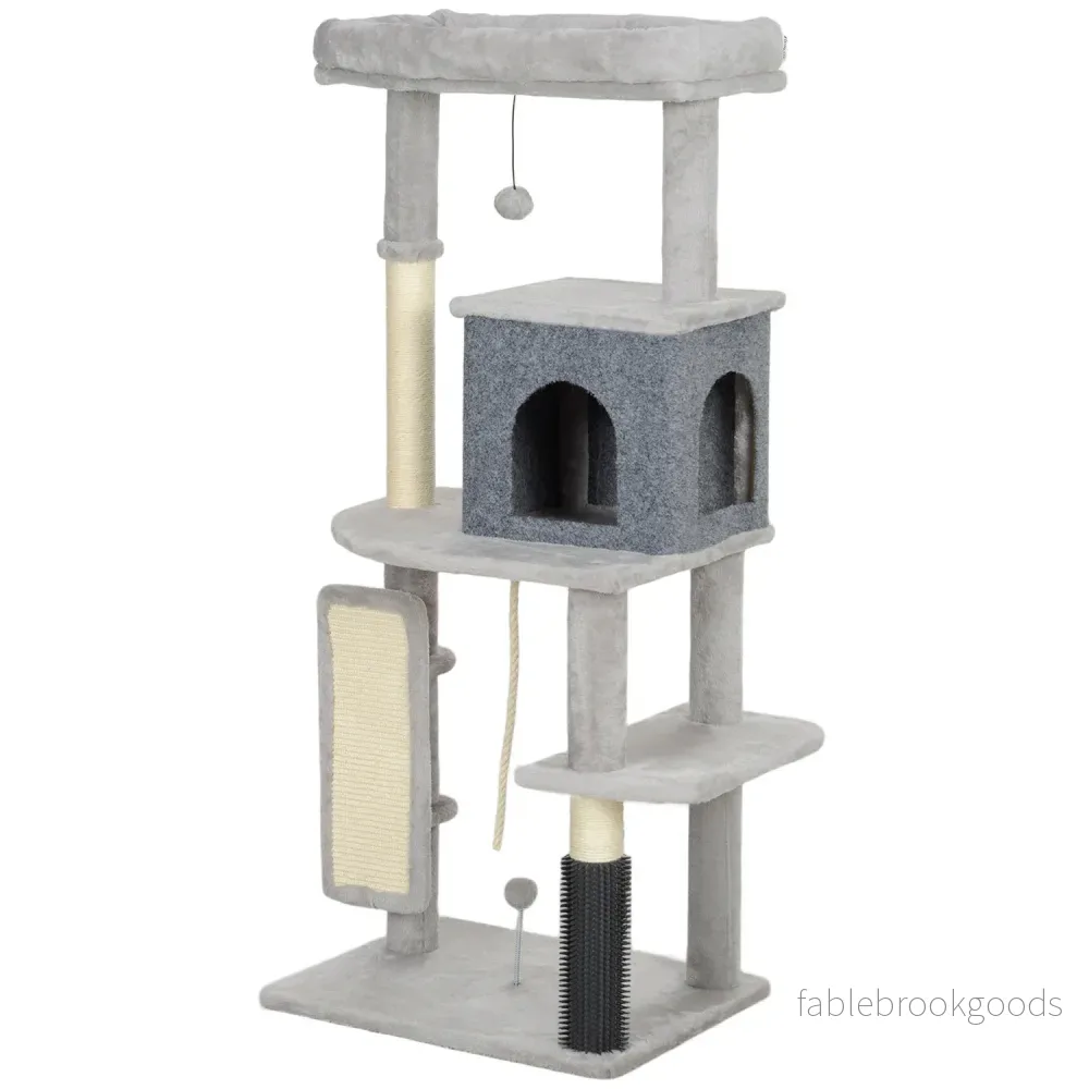 Kattträd med grotta, sisalstolpar & lekboll, 132 cm