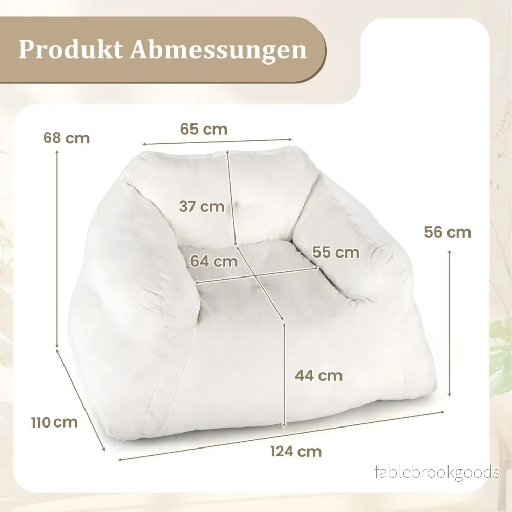 Sittsäck – Sessel Golvsittmöbel med sammetstyg och halkfri botten, vadderad golvssoffa för vardagsrum – 124 x 110 x 68 cm – Beige - Bild 2