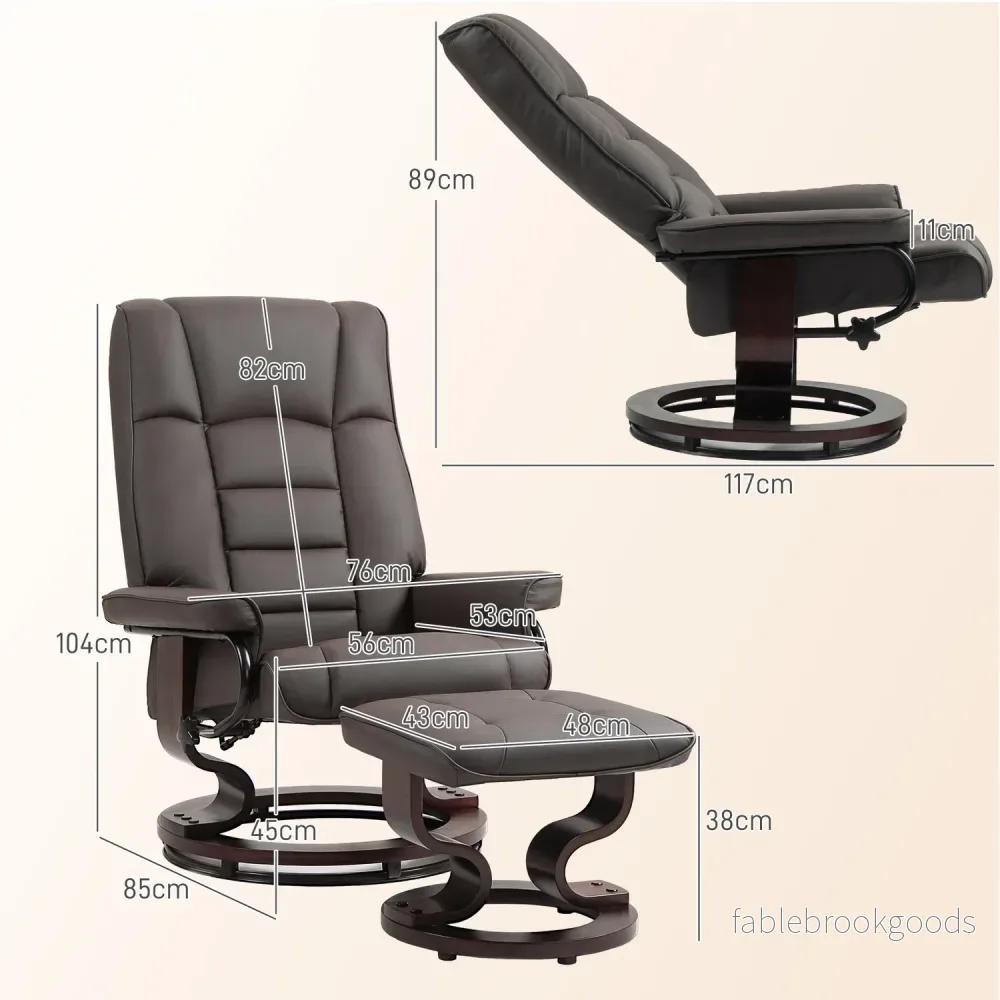 Fåtölj med fotpall, vridbar och tiltbar, fodral i konstläder, upp till 150 kg, träram, brun - Bild 3