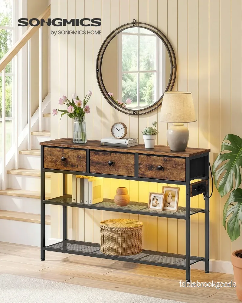 Consoletafel - 99 cm Breed - 3 Stoffen Lades - Smal - Vintage Bruin - Bild 2