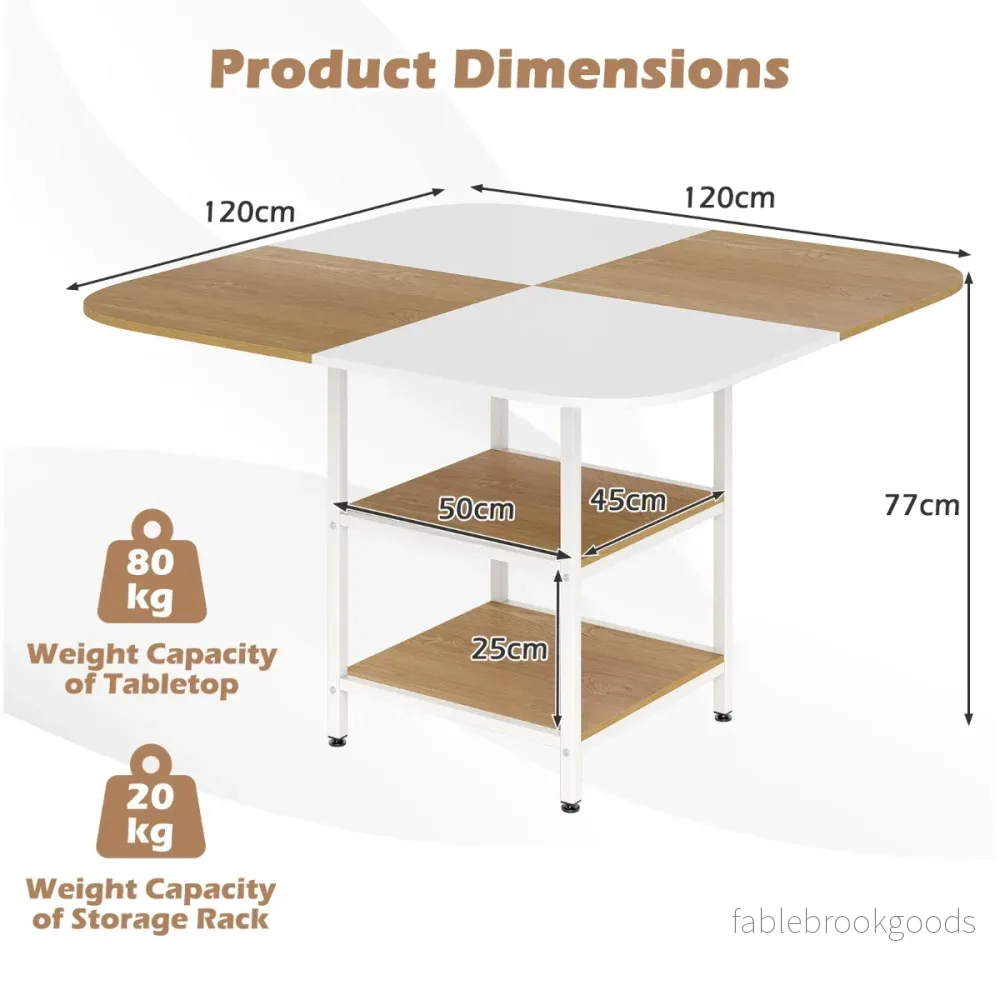 Esstisch – Küchentisch mit Ablagen quadratischer Esszimmertisch für Personen – 2 4 120 x 120 x 77 cm – Kaffe - Bild 2