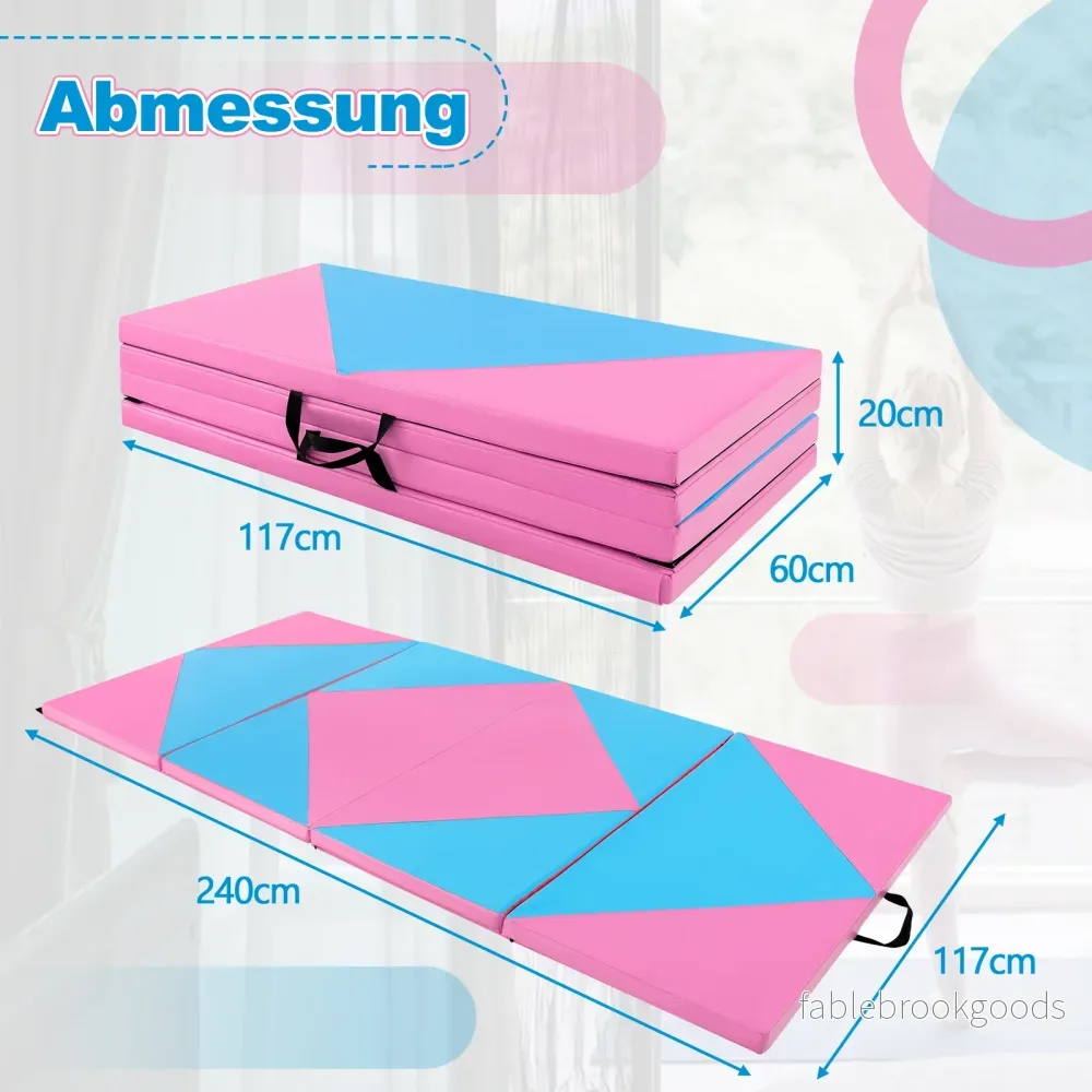 Fällbar – mjuk golvmatta Bärbar gymnastikmatta Yogamatta Rosa + – 240 x 117 x 5 cm – Ljusblå - Bild 2