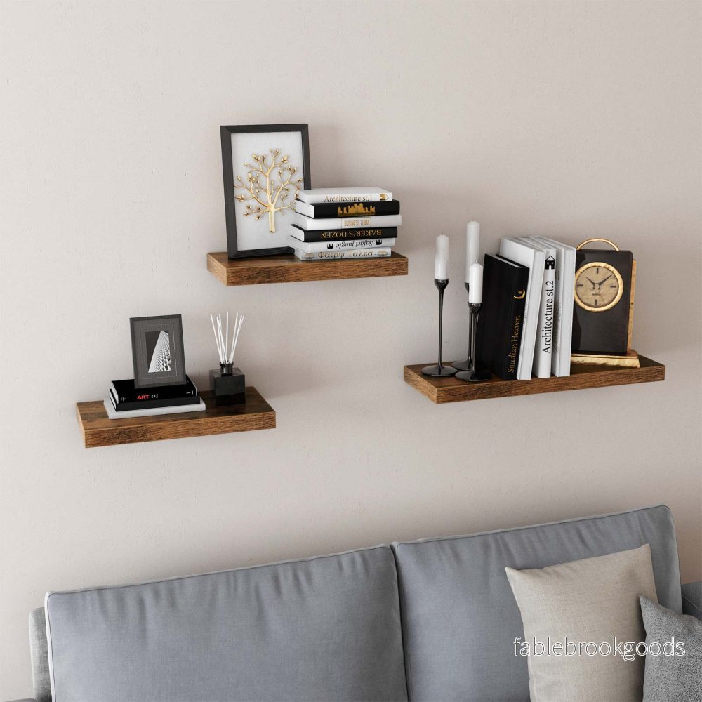 Flytande hylla – rustik design – 60 x 20 x 3,8 cm – brun - Bild 3