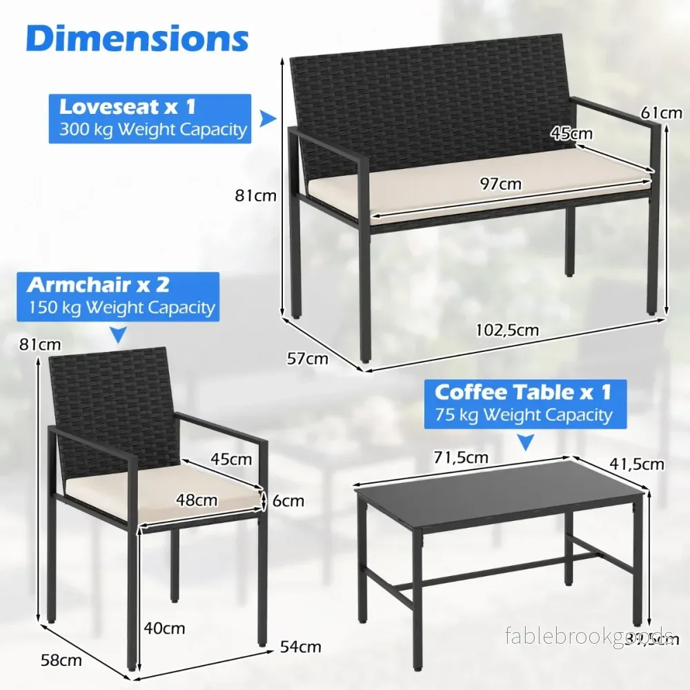 delat – trädgårdsmöbel set Utomhus rottingstolar och kärlekssoffa med härdat glassoffbord – 4 – Beige - Bild 2