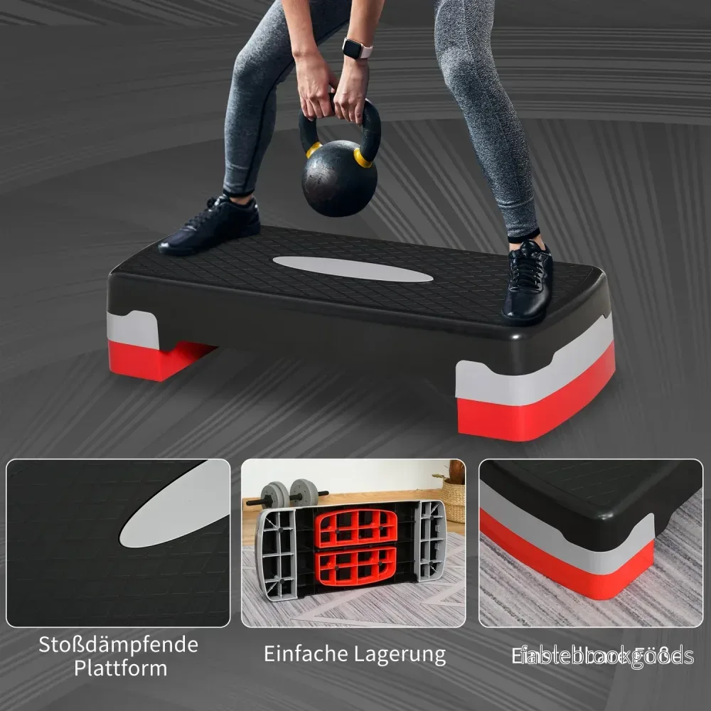 Justerbar Aerobic Stepper – 2 nivåer, 10/20 cm, svart/grå/röd - Bild 3