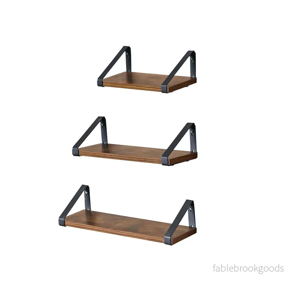 Vägghyllor set om 3 – Flytande design – Vintage brun-svart Vägghyllor set om 3 – Flytande design – Vintage brun-svart