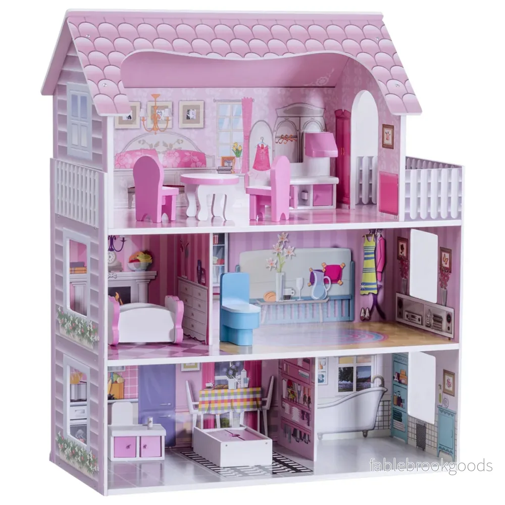 Dockhus – i våningar i trä med möbler och tillbehör Dockvilla Girl Pink – 3 – Rosa