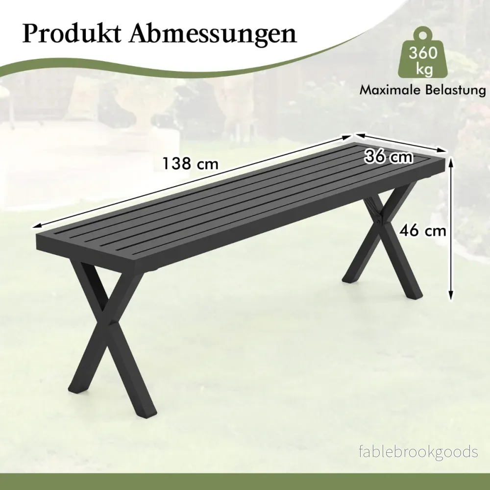 Metall – sits trädgårdsbänk utan ryggstöd Väderbeständig sittbänk Balkongbänk Parkbänk – 3 – Svart - Bild 2