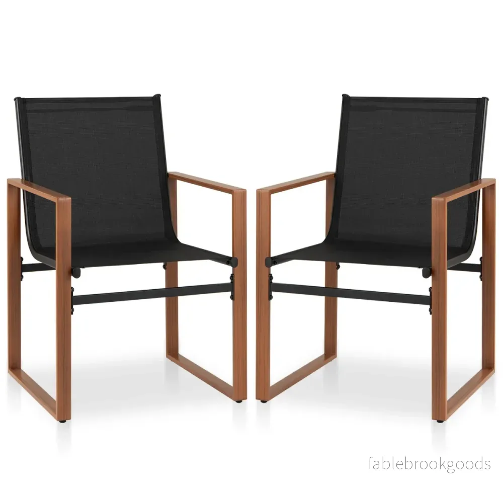 Set – med uteplatsstolar andningsbar sits och ryggstöd, trädgårdsstolar, svarta – 2 – Svart