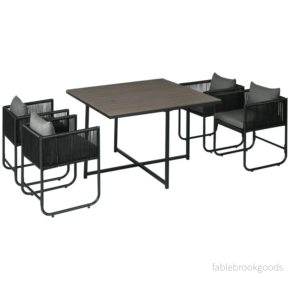 Trädgårdsmatset i polyrattan – 5 delar, inklusive bord och stolar