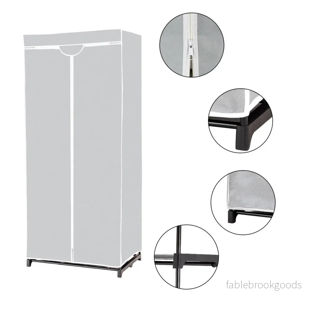 Färgval – Garderob Tyg med klädstång – 75 x 50 x 170 cm – Grå - Bild 3