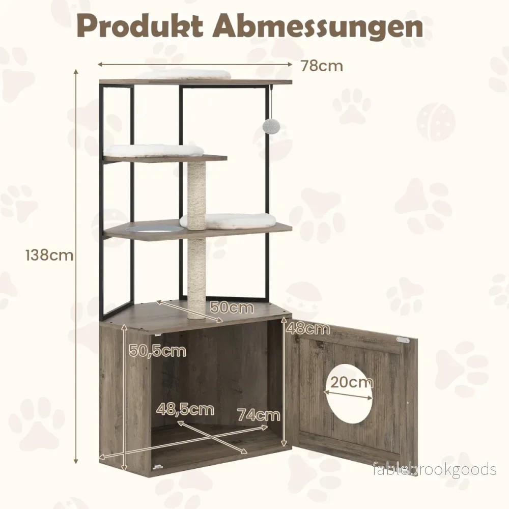 Klösträd – med Kattsandlåda Skåp och Katthål Matt för Kattmöbel – Brun - Bild 2