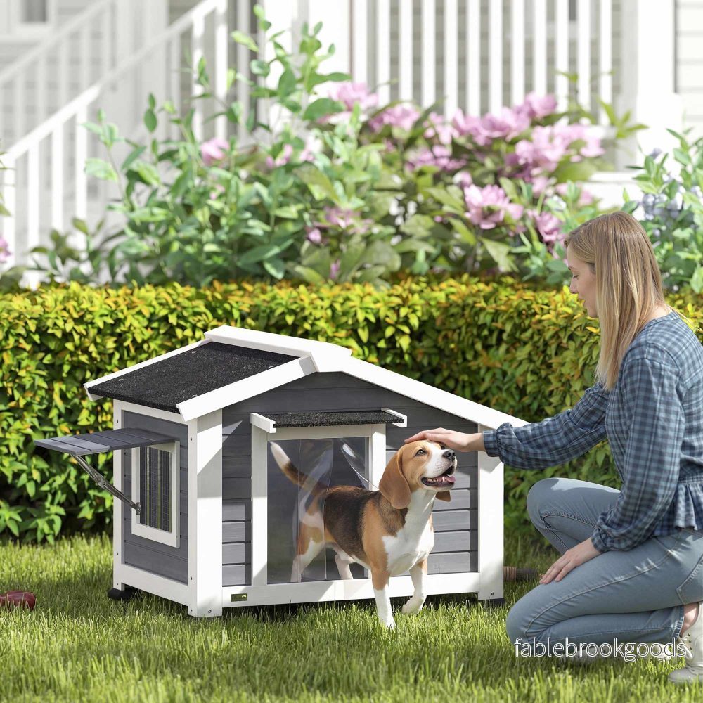 Väderbeständig hundkoja i trä med avtagbart golv, grå - Bild 2