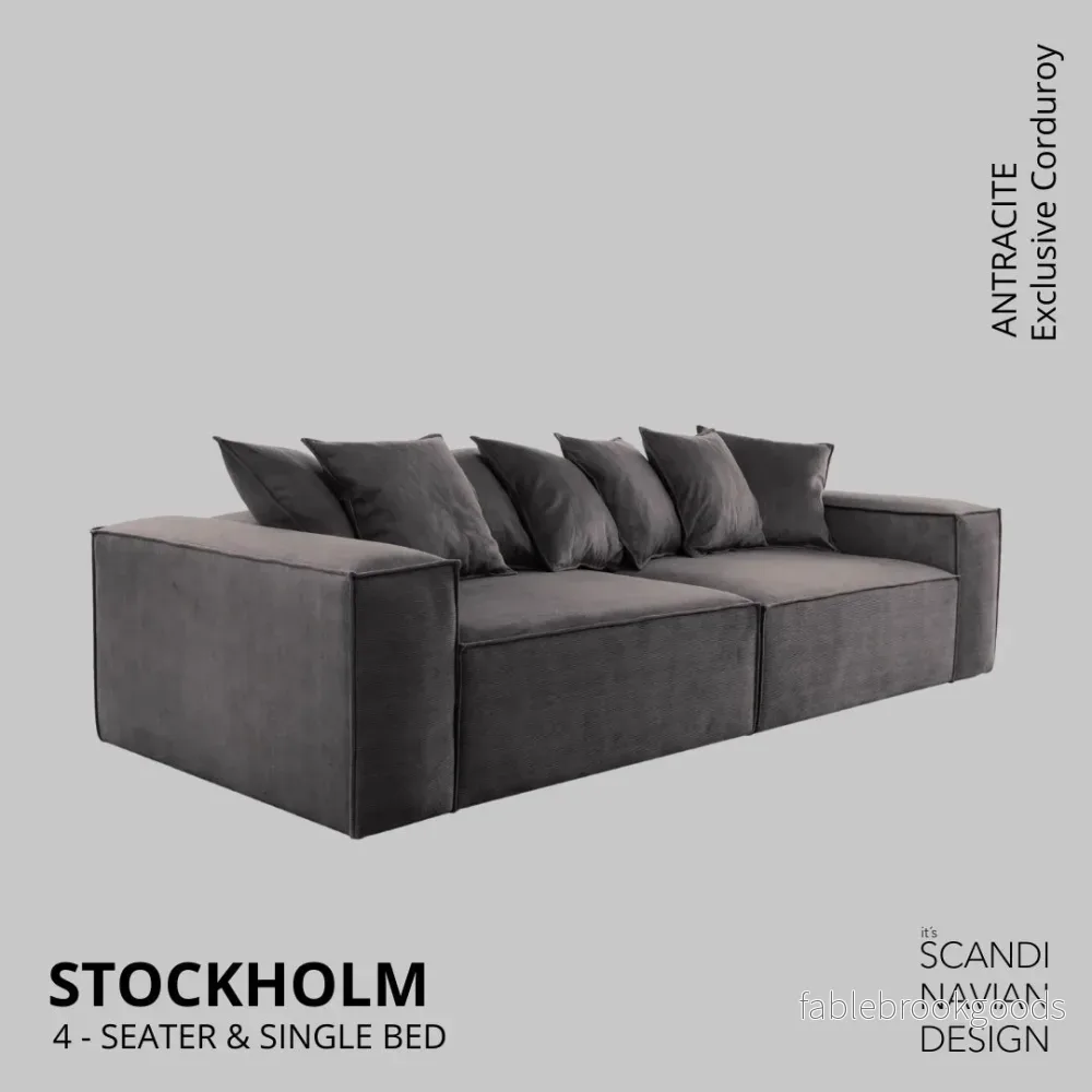 Stockholm 4-seater sofa/single bed Exclusive Corduroy, Antracite removable & washable cover - Bild 2