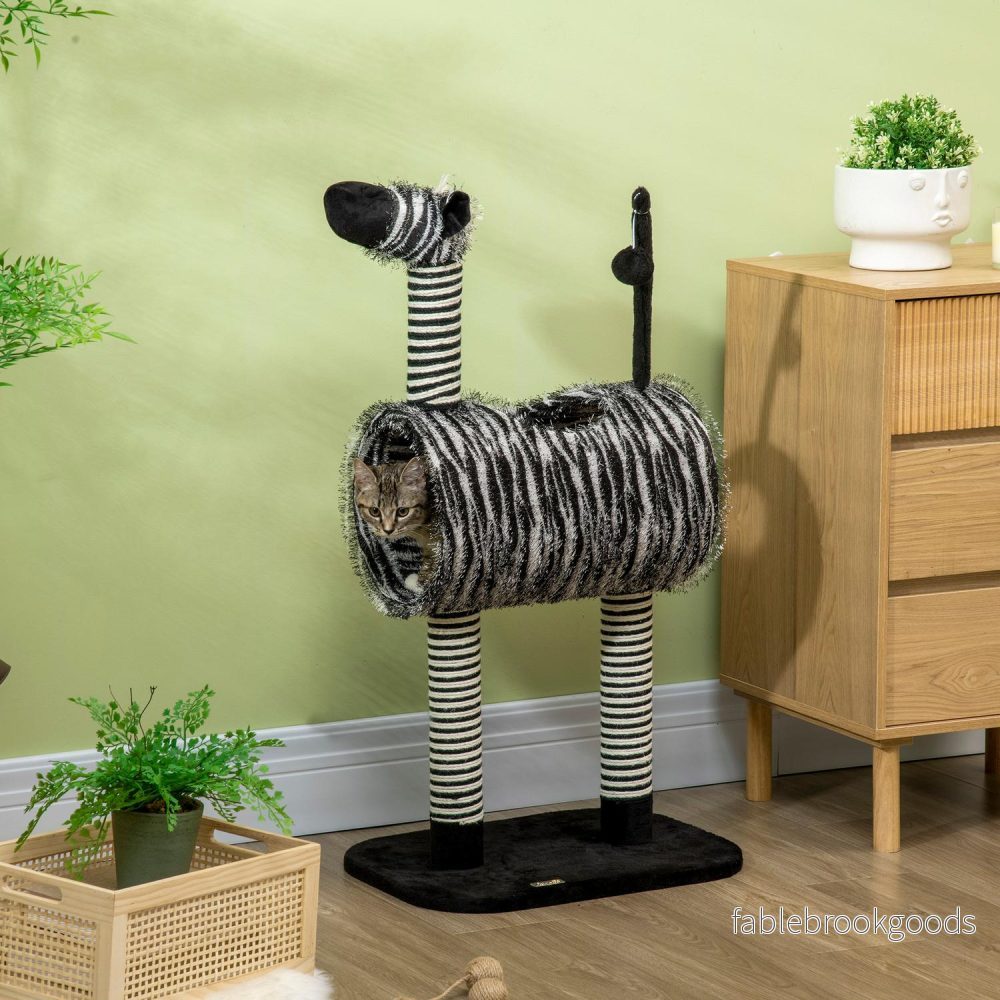 Kattträd med skrapstolpe och tunnel, Zebra Design - Bild 2