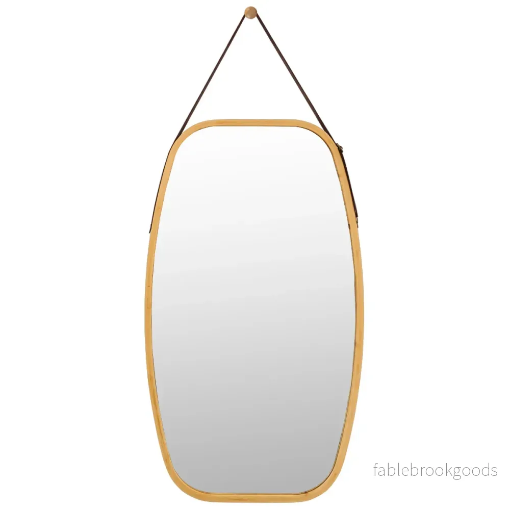 Smyckesspegel – med bamburam och justerbart läderband – 77 x 44 x 1,5 cm – Natur