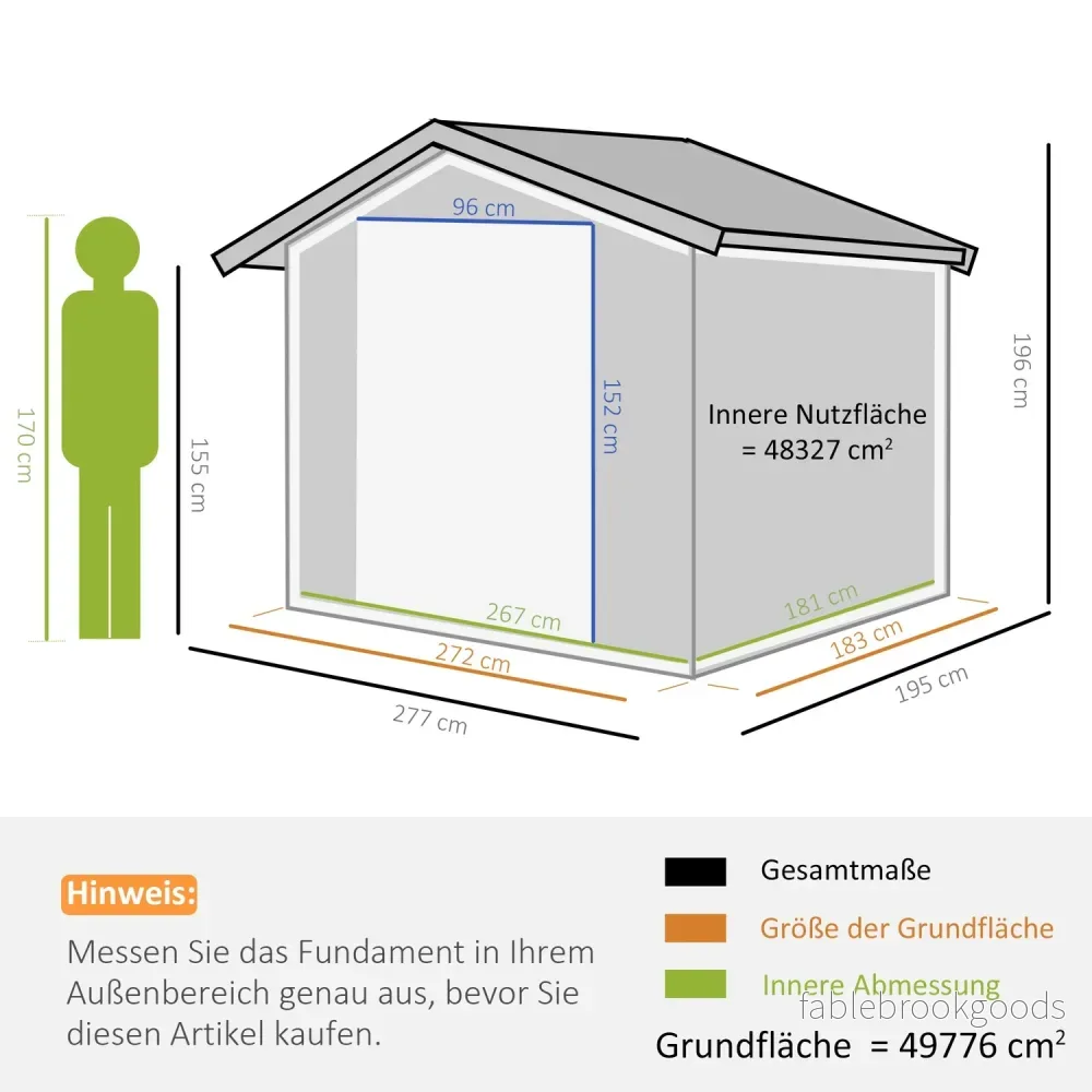 Trädgårdsredskapsskjul i metall med foundation, väderbeständig, grå - Bild 3
