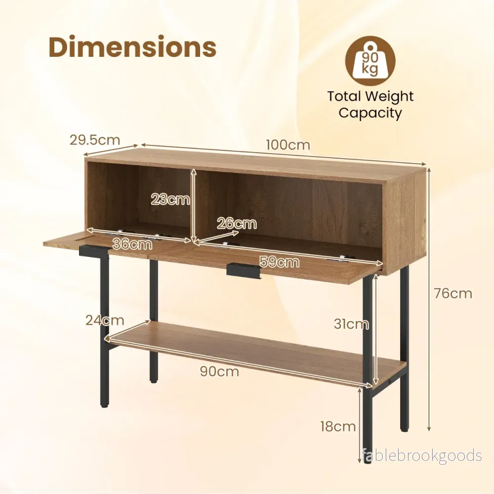Boho – Konsolbord Med Fack och Öppet Hyllsystem Smalt Hallbord Bärbart Upp Till – 2 90 Kg – Natur - Bild 2