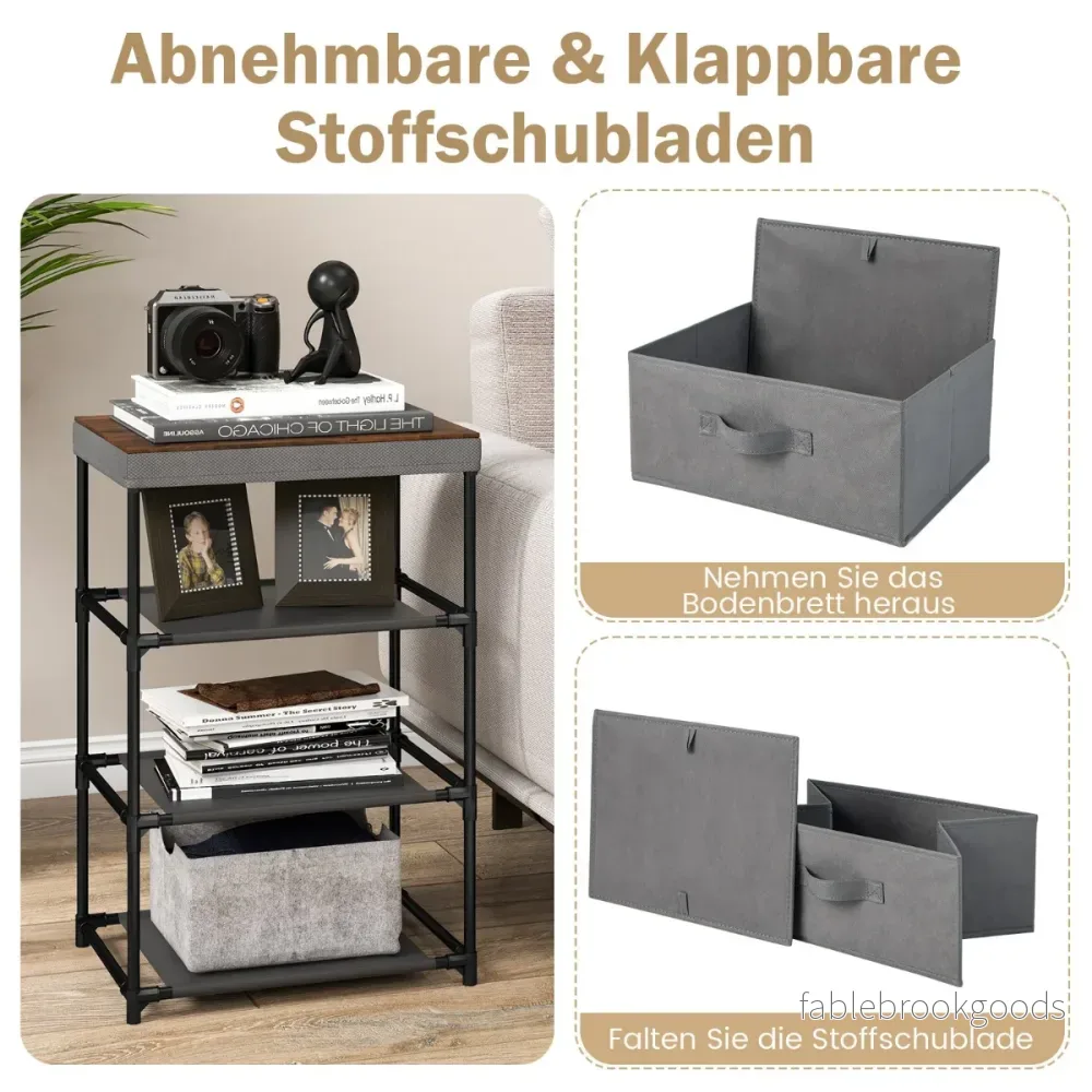 Sängbord – med tyglådor Sidobord metallstomme – 40 x 30 x 62 cm – Grå - Bild 3