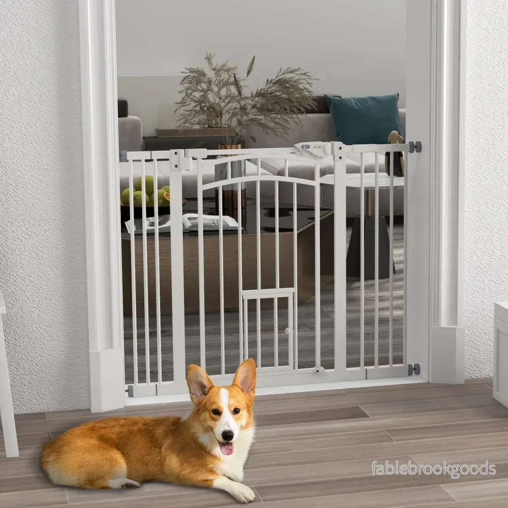 Auto-Close Pet Gate med kattlucka, 74-100 cm, Vit - Bild 2