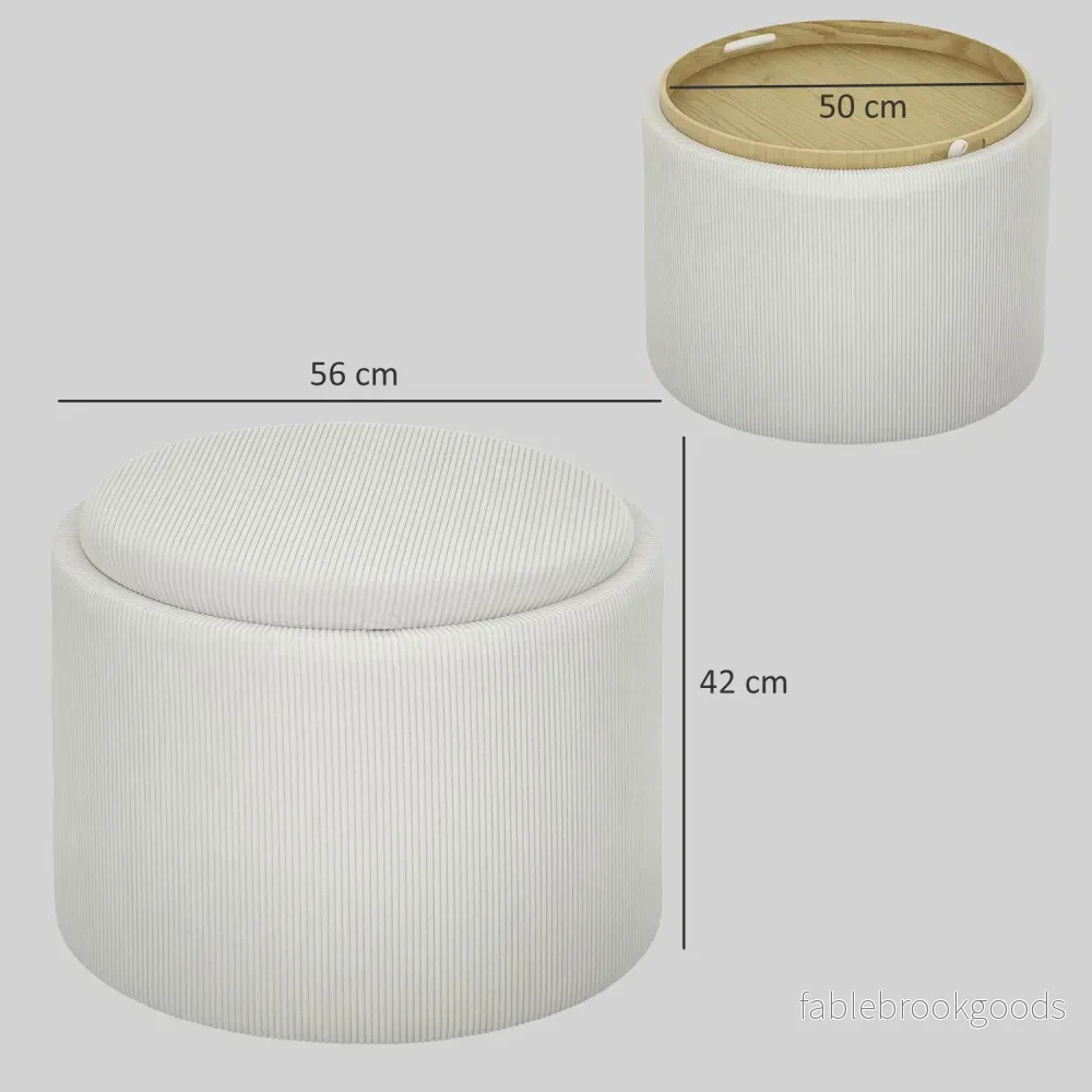 Rund stoppad förvaringspall, Gräddvit, 56x56x42 cm - Bild 3