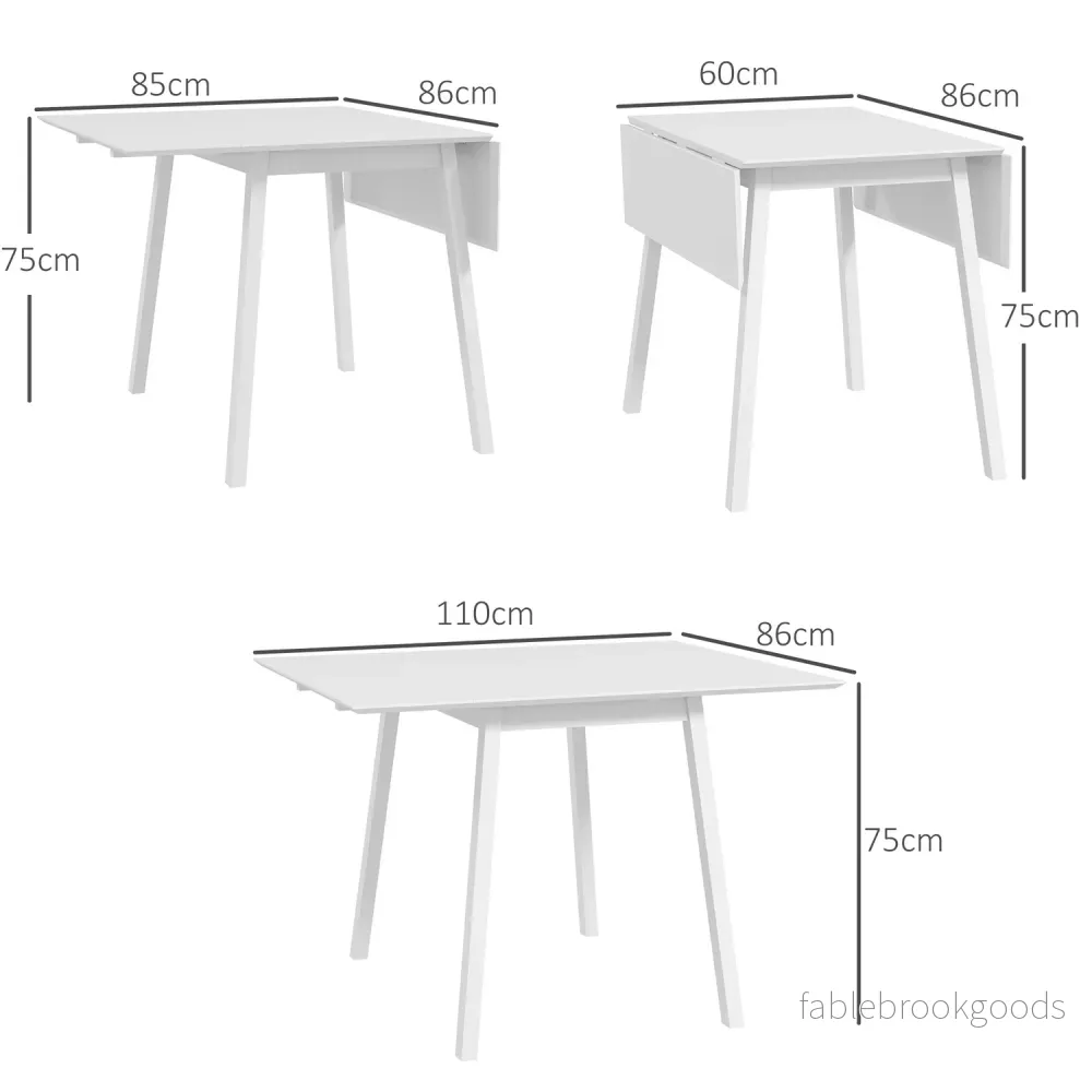 Träfällbart matbord, stolar 2-4, platsbesparande, vit - Bild 3