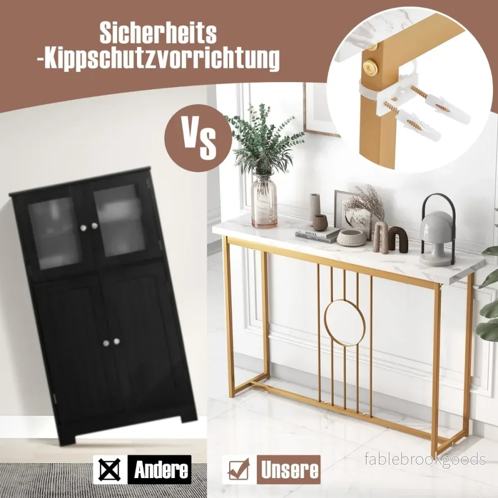 Konsolbord – i marmorlook med metallram och justerbara fotkuddar Smalt sidobord – Vit - Bild 3