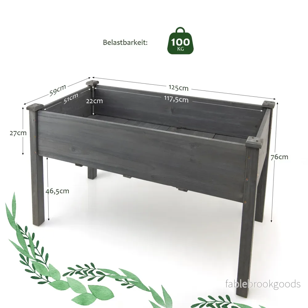 Högbädd – trä Anzuchtbädd stor Förbädd planteringskärl planteringslåda – 125 x 59 x 76 cm – Grå - Bild 2