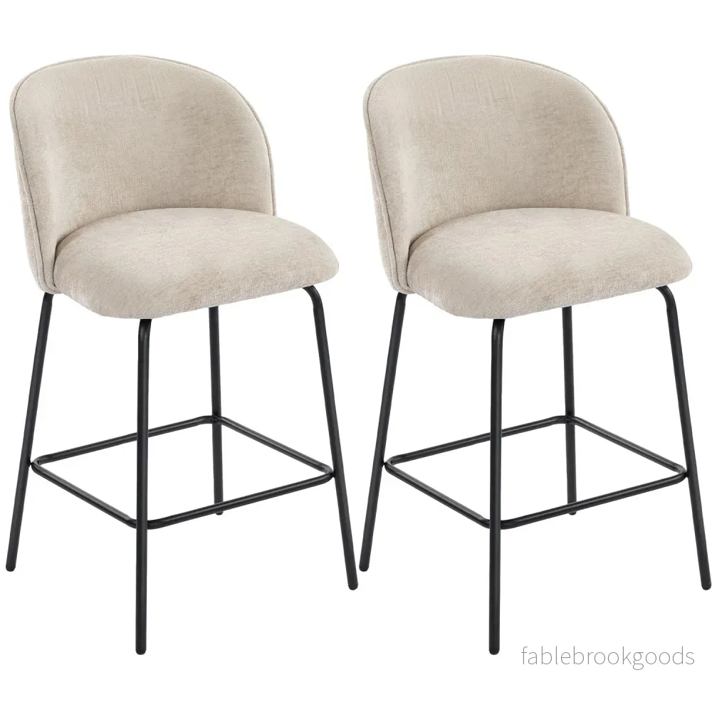 Barstolar Set om 2, Ryggstöd och Fotstöd, Beige