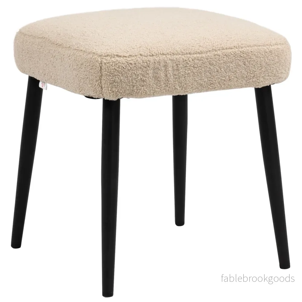 Fyrkantig beige fotpall, kashmirlook, stålben, 42x42x47 cm
