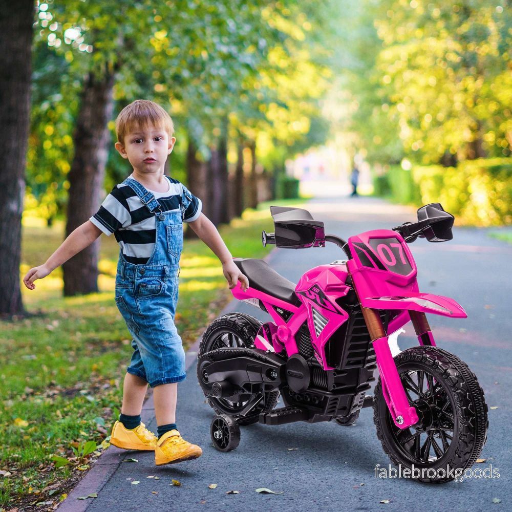 Elmotorcykel för barn, 12V, rosa, med träningshjul - Bild 2