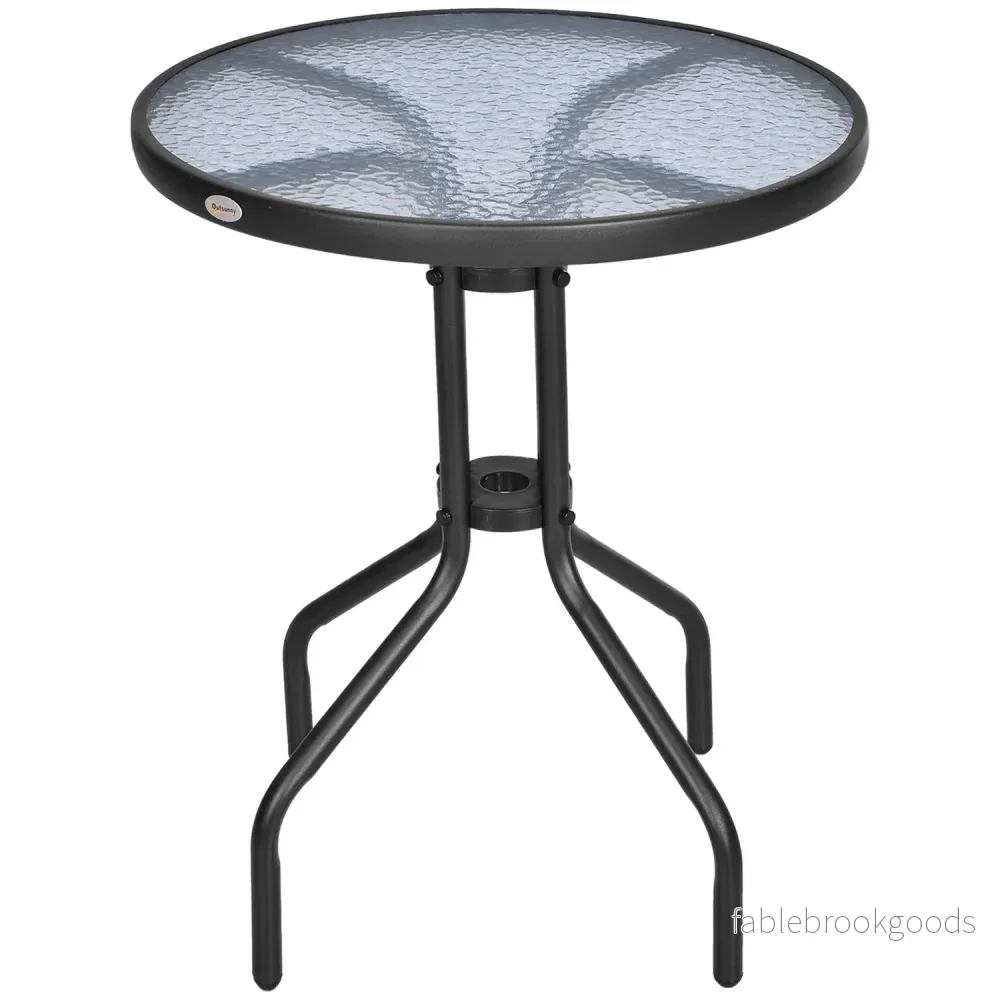 Runt Trädgårdsbord i Metall & Glas – Ø60 X H70 cm