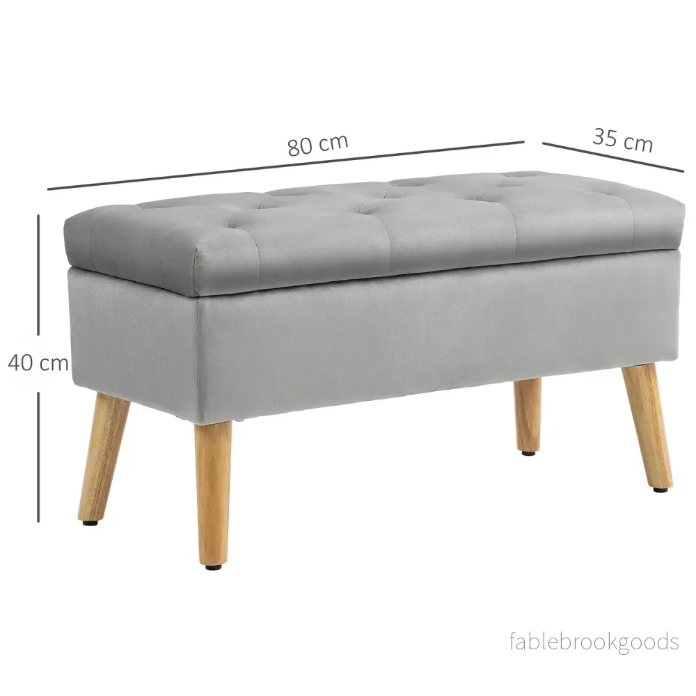 Förvaringsbänk med lock, Grey Velvet Look, 102 x 35 x 43 cm - Bild 3