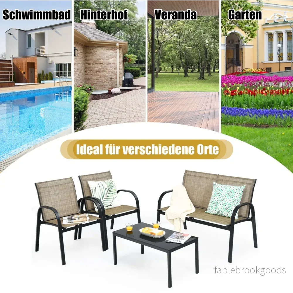 stycken – Trädgårdsmöbelset med bänk och stolar soffbord Lounge Balkongmöbelset – 4 2 – Brun - Bild 2