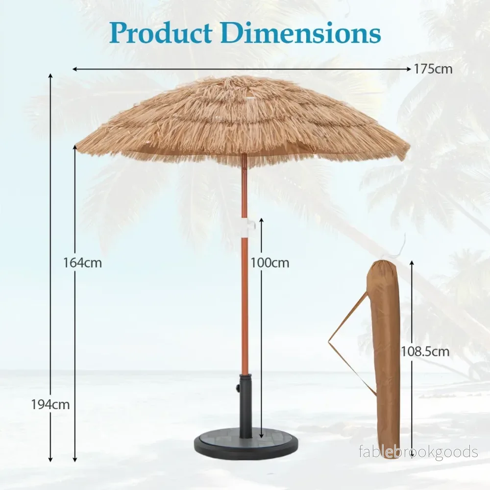 Hawaiian – Beach Paraply med Bärväska och Tilt Design Bord – 175 cm – Natur - Bild 2