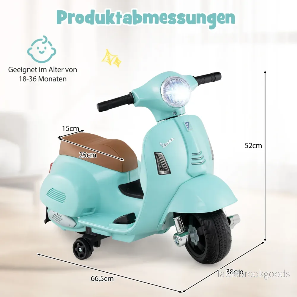Licensierad – Vespa Barn Elmotorcykel 6V Batteridriven med LED strålkastare – Blå - Bild 2