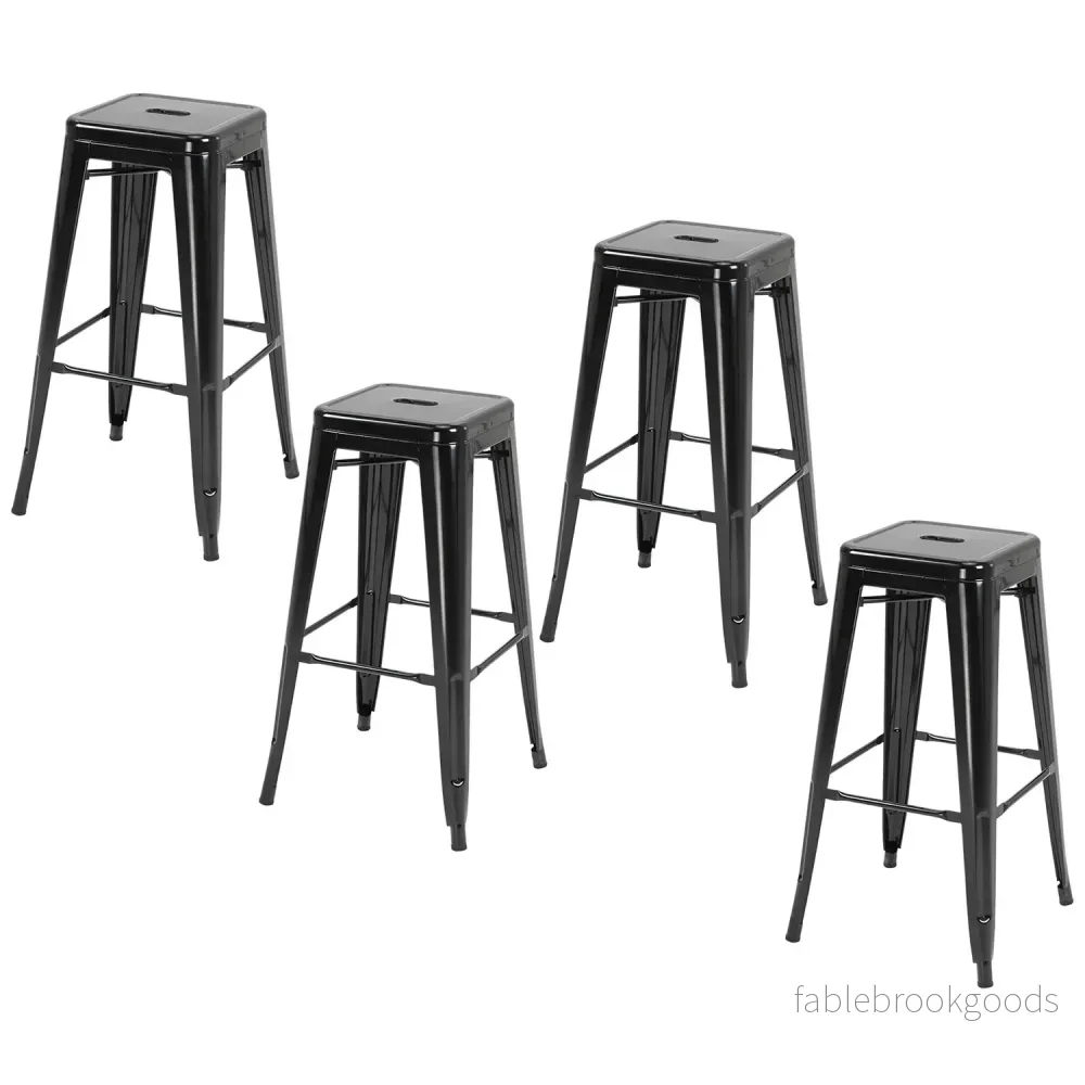 Metallbarstolar Set om 4, stapelbar, svart, inomhus/utomhus