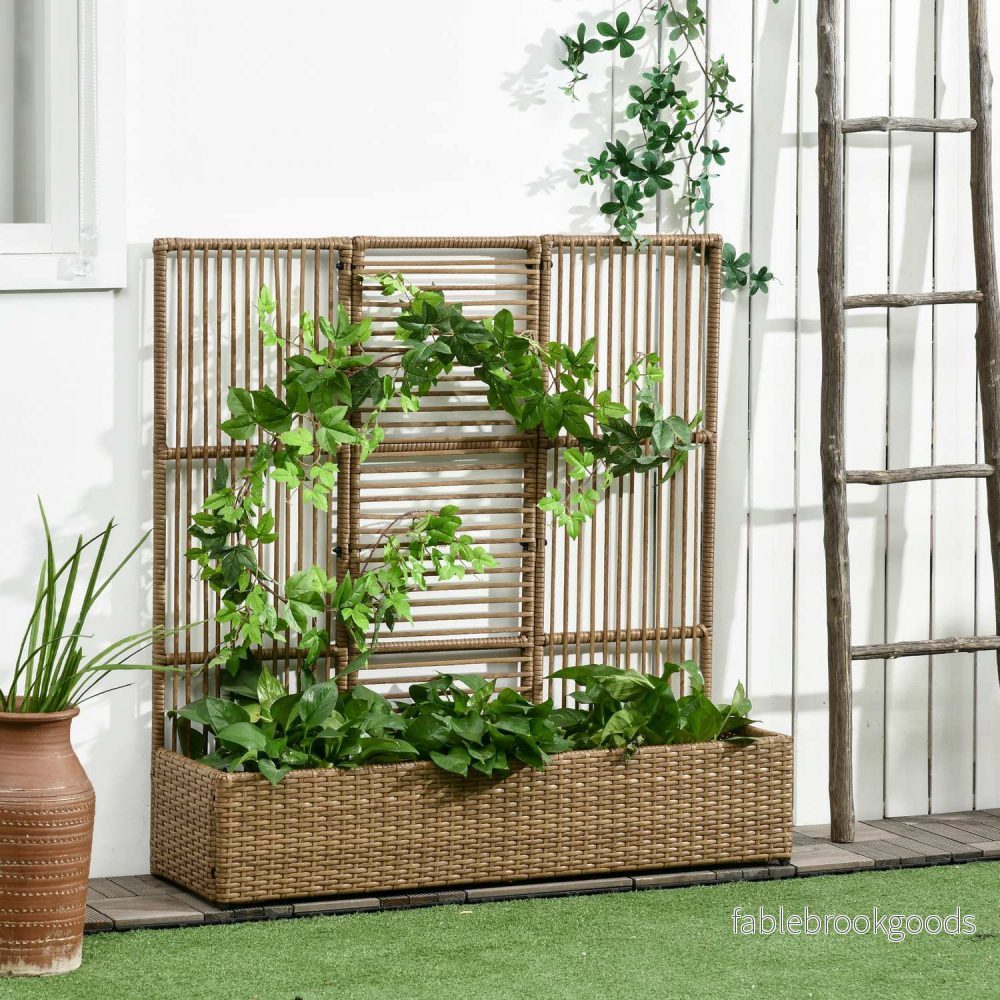 Upphöjd plantering i polyrattan med spaljé för trädgård och balkong - Bild 2
